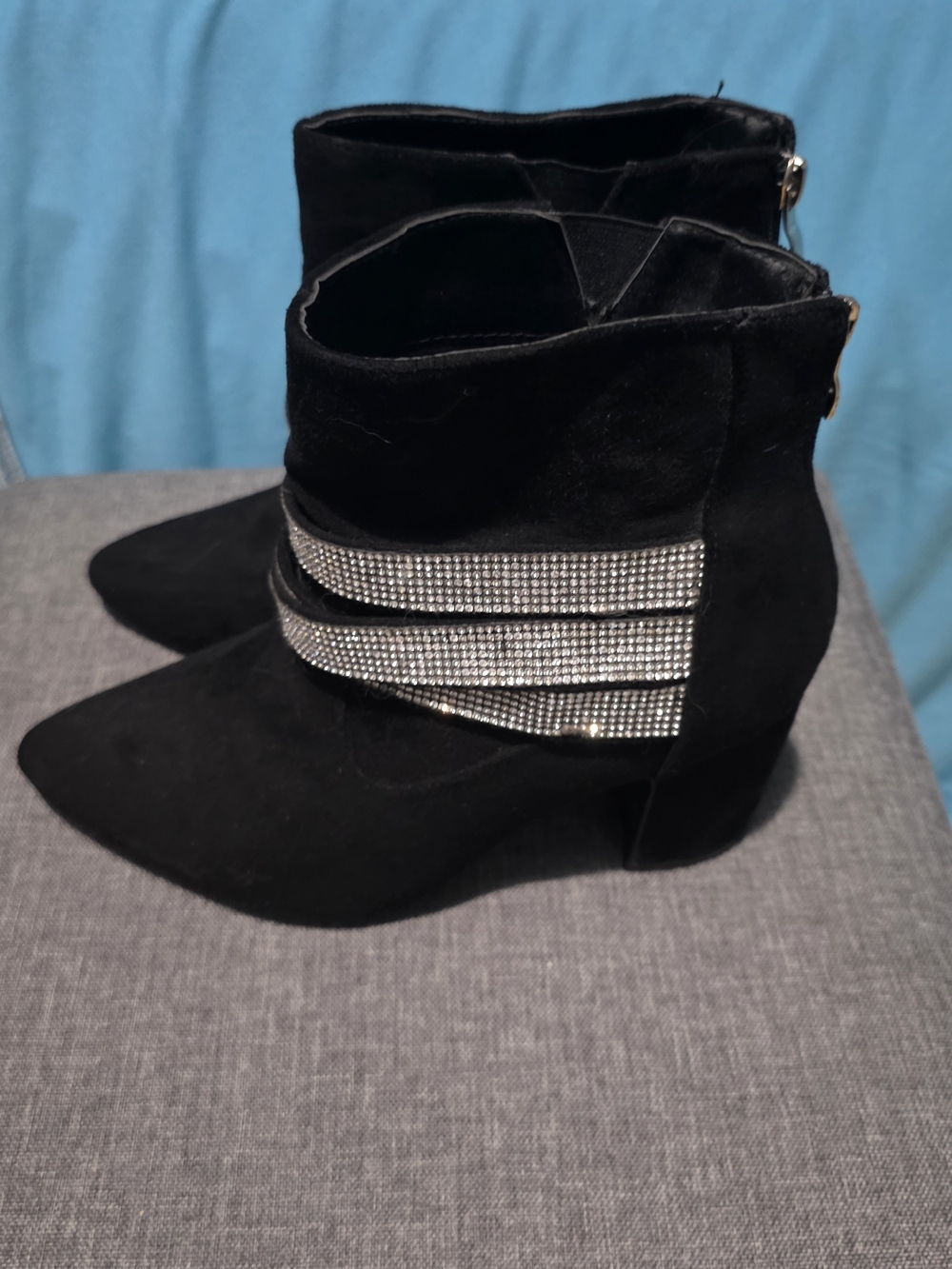 Black Suede Ankle Boots with Crystal Wrap Straps